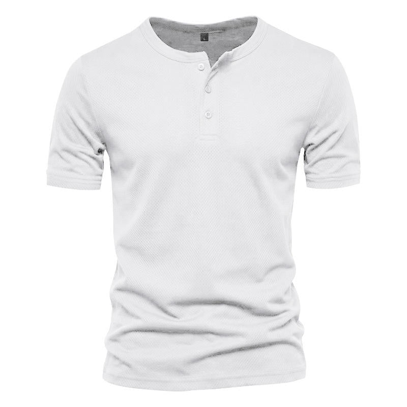Men's Short Sleeve Henley T-shirt with Buttons - 2