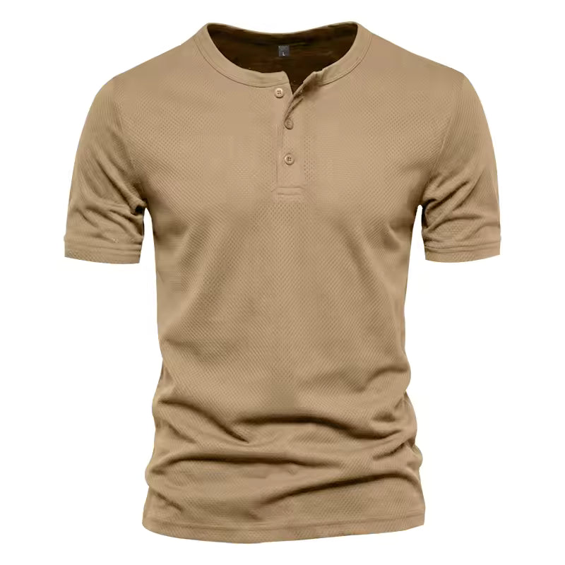 Men's Short Sleeve Henley T-shirt with Buttons - 3