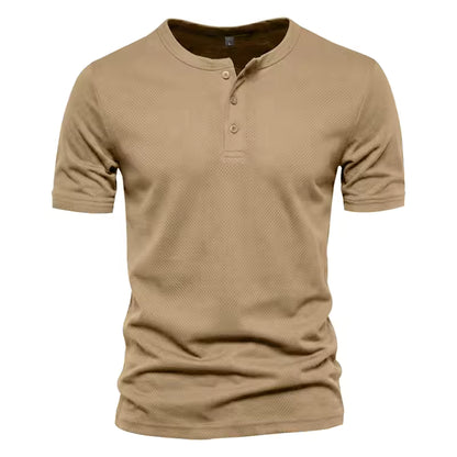 Men's Short Sleeve Henley T-shirt with Buttons - 3