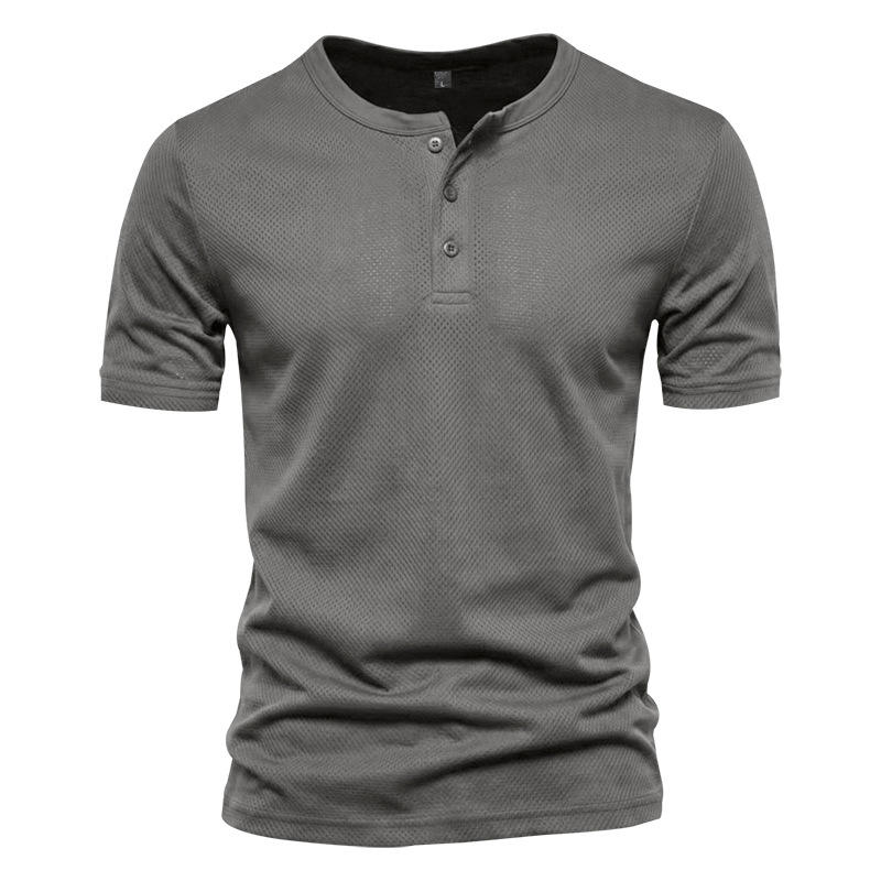 Men's Short Sleeve Henley T-shirt with Buttons - 4