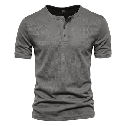 Men's Short Sleeve Henley T-shirt with Buttons - 4