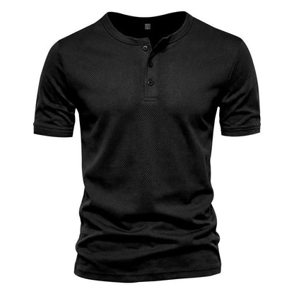 Men's Short Sleeve Henley T-shirt with Buttons - 5