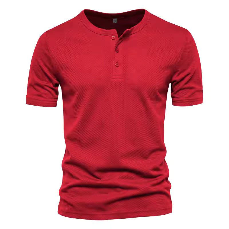 Men's Short Sleeve Henley T-shirt with Buttons - 6