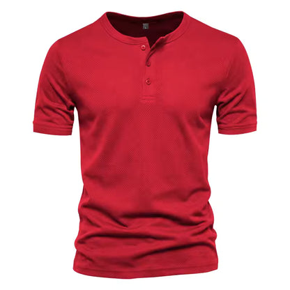 Men's Short Sleeve Henley T-shirt with Buttons - 6