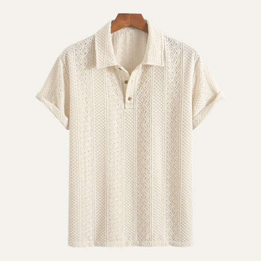 Men's Short Sleeve Jacquard Textured Polo with Classic Collar - 1