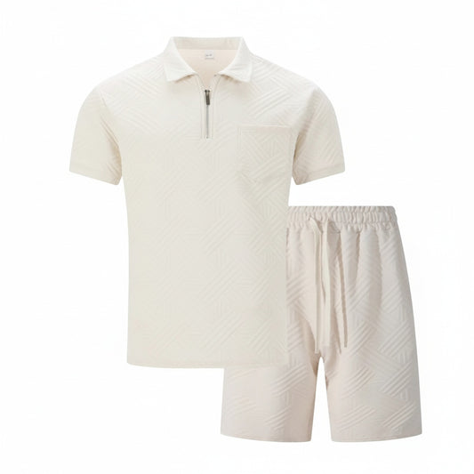 Men's Short Sleeve Polo and Shorts Set with Jacquard Pattern - 1