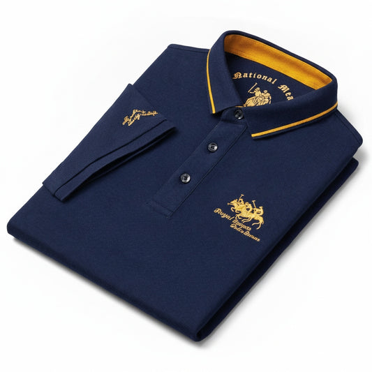 Men's Short Sleeve Polo with Buttoned Collar and Embroidery - 1