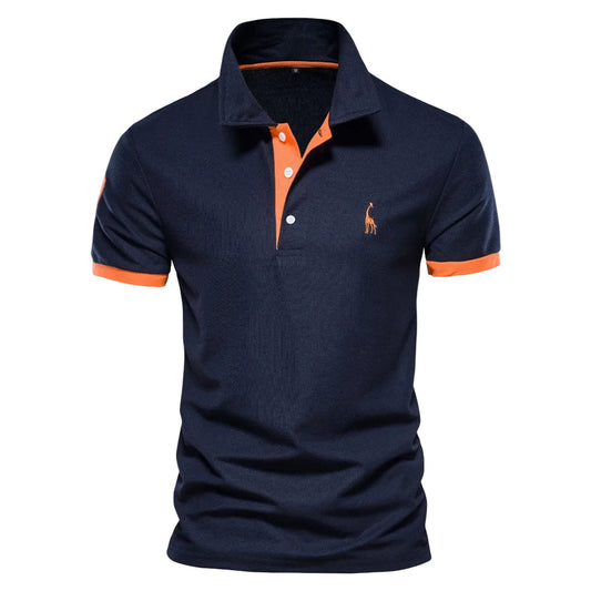 Men's Short Sleeve Polo with Classic Collar and Contrasting Trim - 1