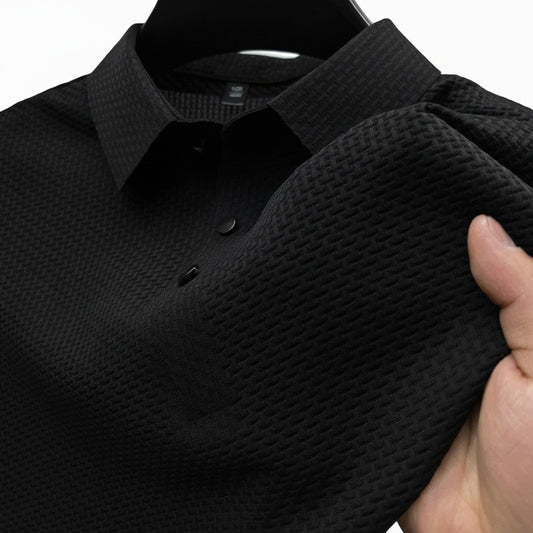Men's Short Sleeve Polo with Classic Collar and Textured Fabric - 1