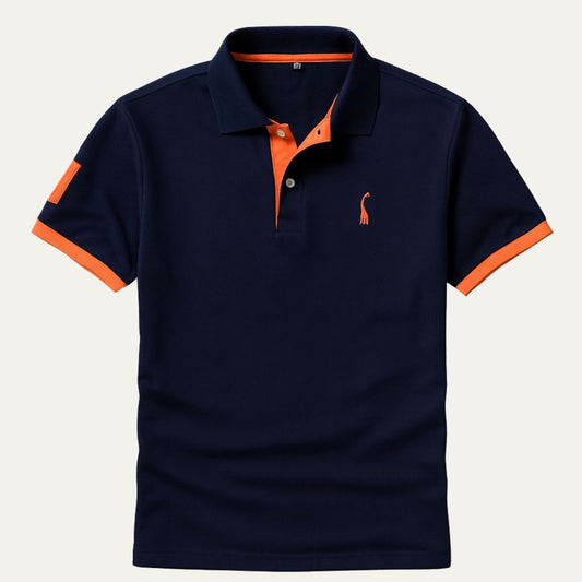 Men's Short Sleeve Polo with Contrasting Collar and Embroidered Logo - 1