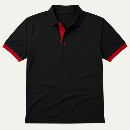 Men's Short Sleeve Polo with Contrasting Collar and Fitted Cut - 1