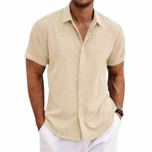 Men's Short Sleeve Shirt with Classic Collar and Buttons - 1