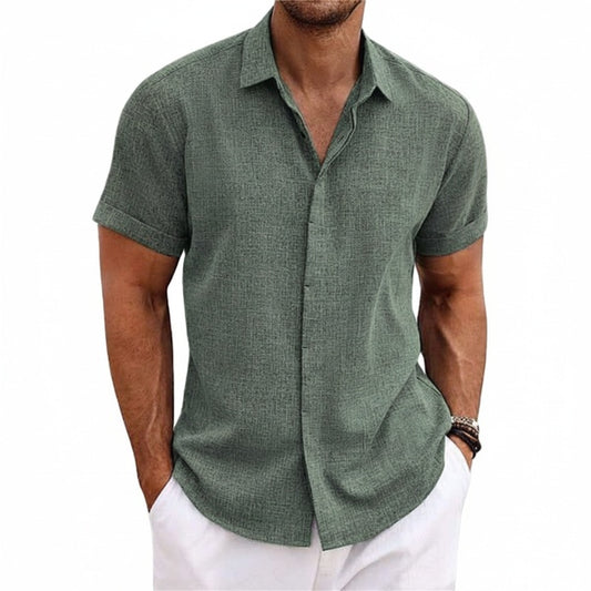 Men's Short Sleeve Shirt with Classic Collar and Buttons - 1