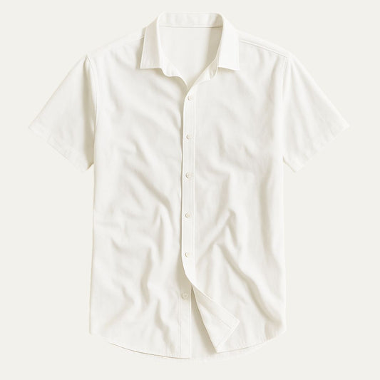 Men's Short Sleeve Shirt with Classic Collar, Buttons, and Rounded Hem - 1