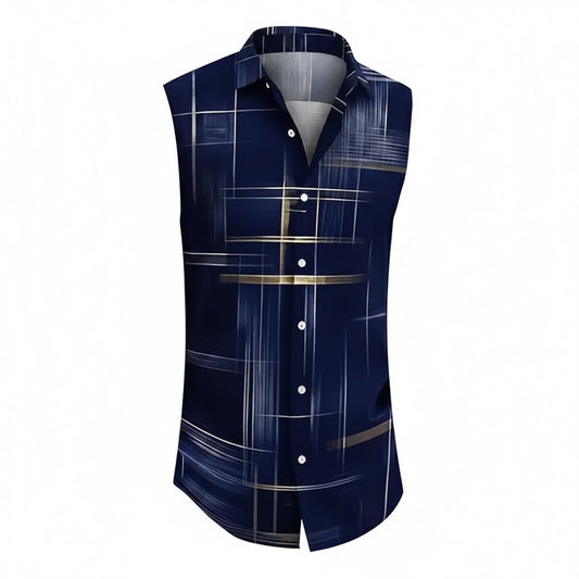 Men's Short Sleeve Shirt with Geometric Print and Folded Collar - 1