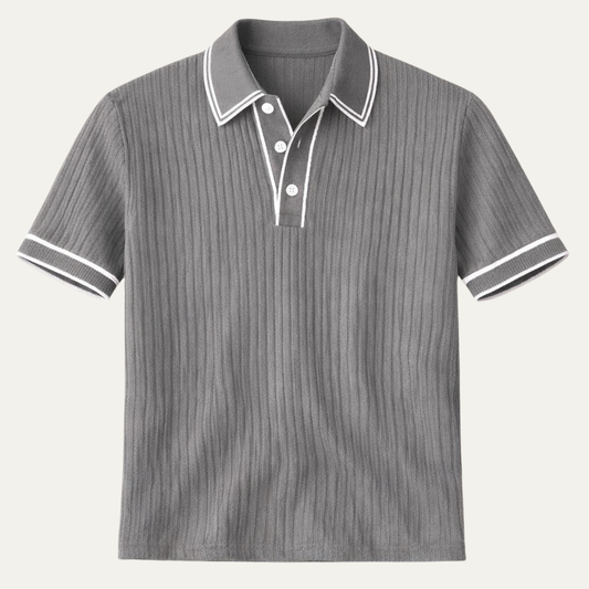 Men's Short Sleeve Textured Ribbed Polo with Structured Collar - 1