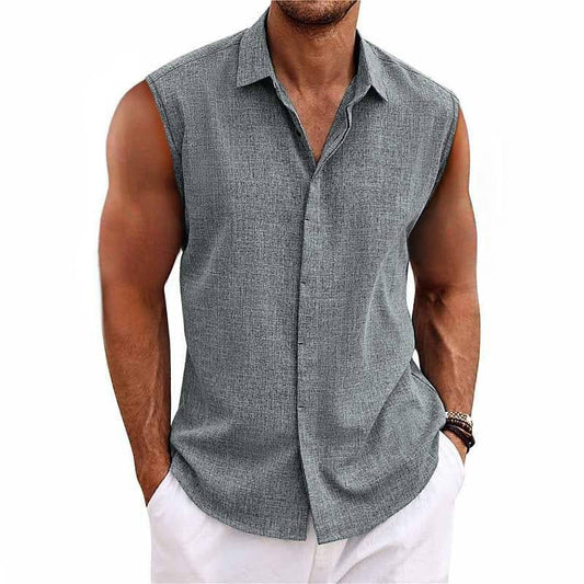 Men's Sleeveless Shirt with Classic Collar and Button Closure - 1