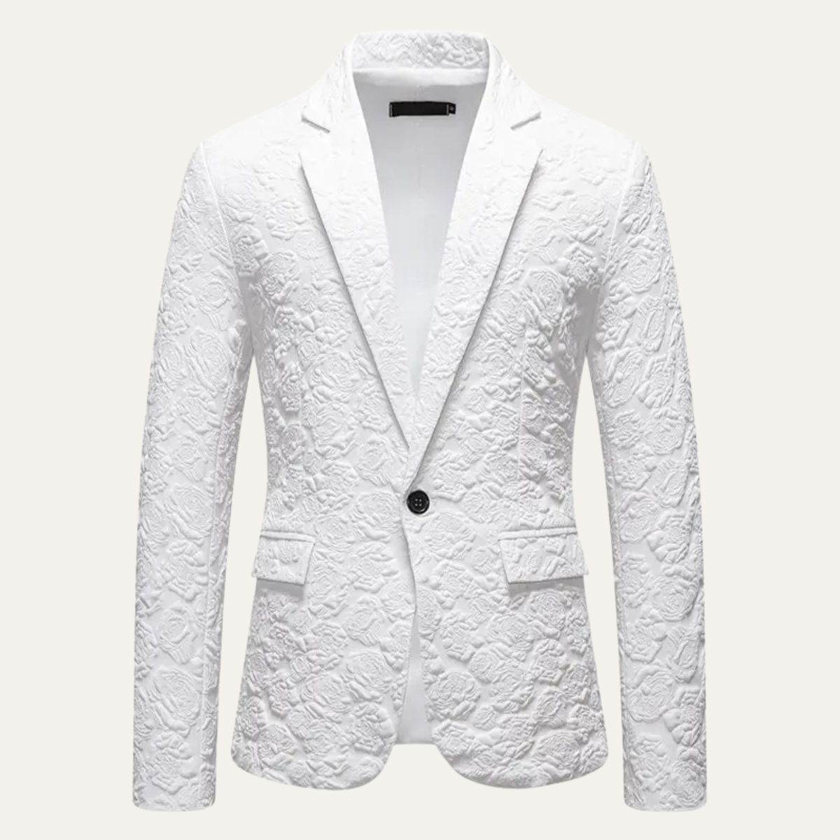 Men's Slim Fit Single-Button Blazer with Embossed Rose Pattern and Notch Lapel