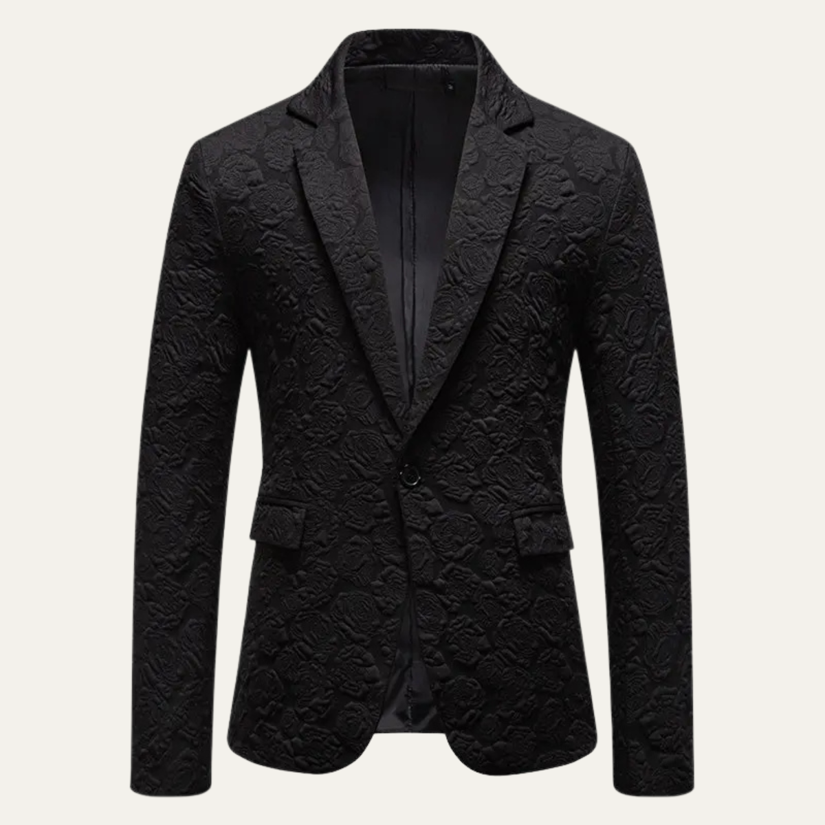 Men's Slim Fit Single-Button Blazer with Embossed Rose Pattern and Notch Lapel