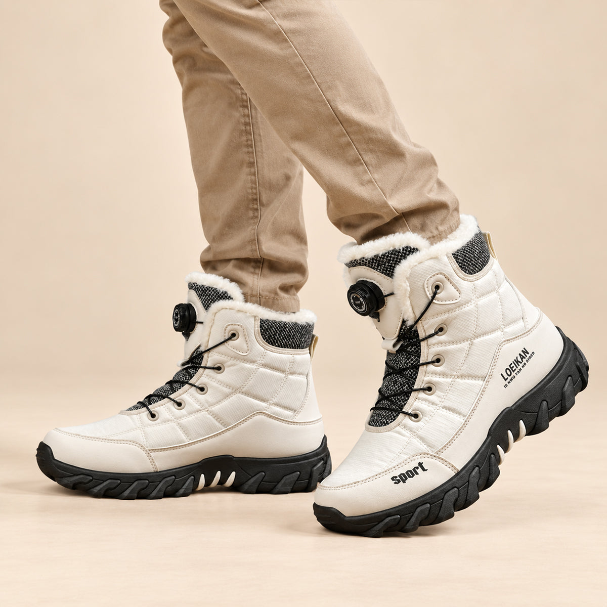 Men's Snow Boots with Fur Lining, Lace-Up Rotary Dial and Anti-Slip Sole