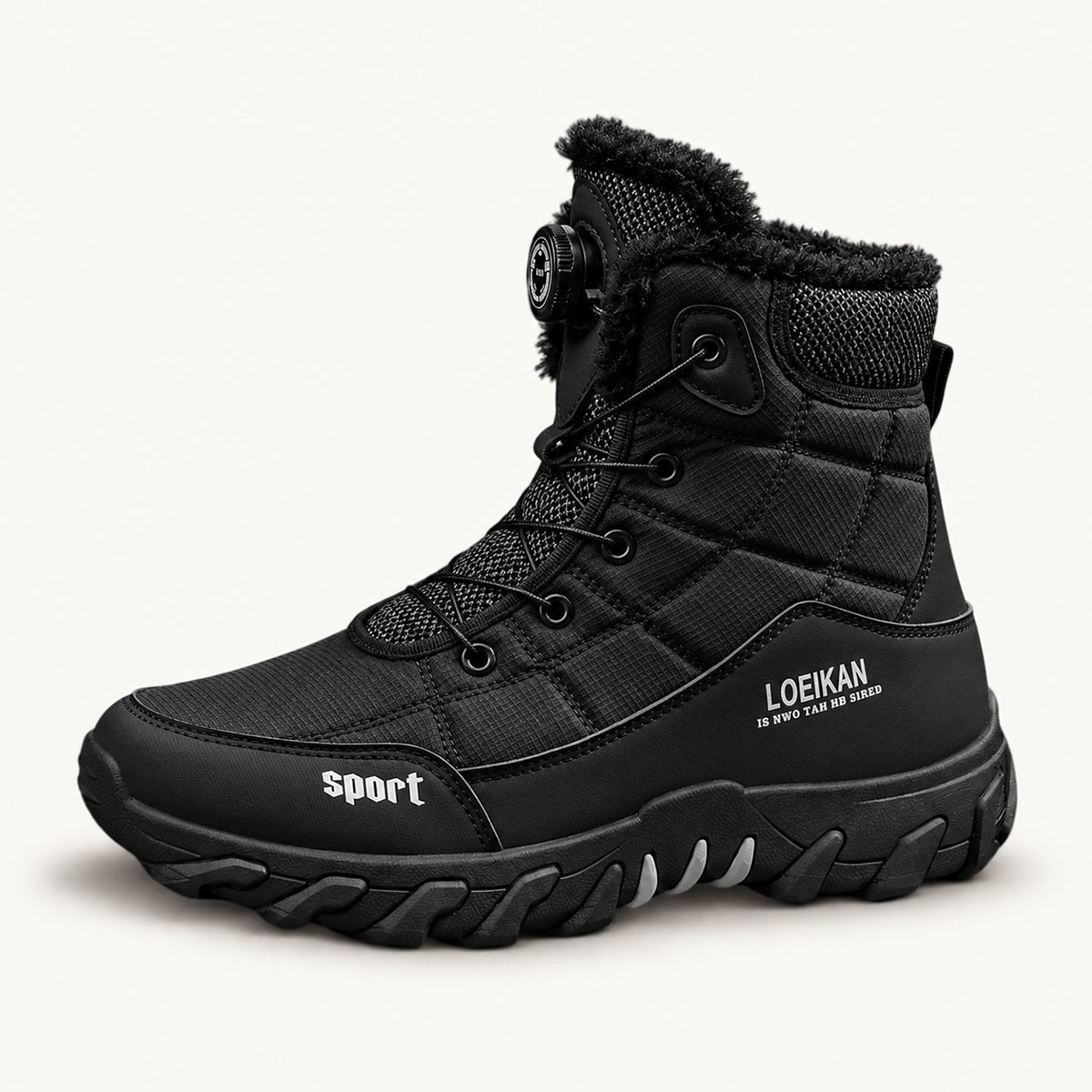 Men's Snow Boots with Fur Lining, Lace-Up Rotary Dial and Anti-Slip Sole