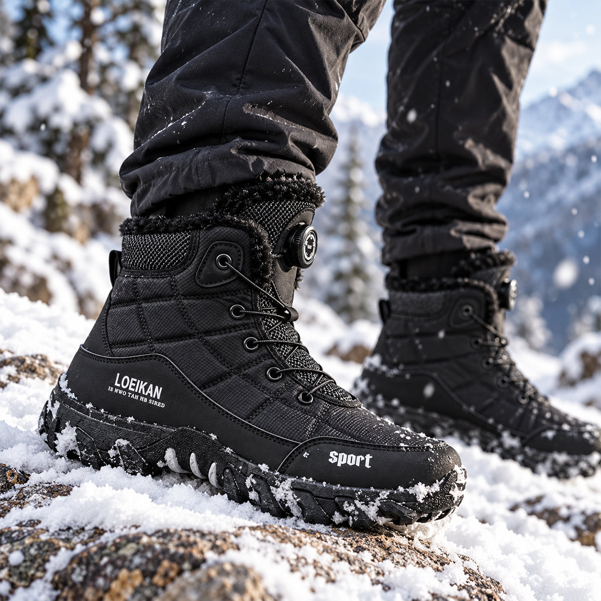 Men's Snow Boots with Fur Lining, Lace-Up Rotary Dial and Anti-Slip Sole