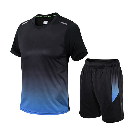 Men's Sport Set with Short-Sleeve T-Shirt and Gradient Crewneck Shorts - 1