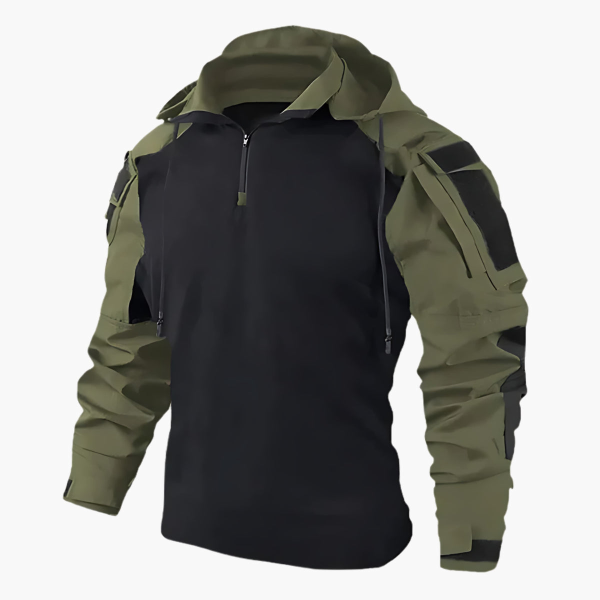 Men's Tactical Hooded Jacket with Stand Collar and Half Zip