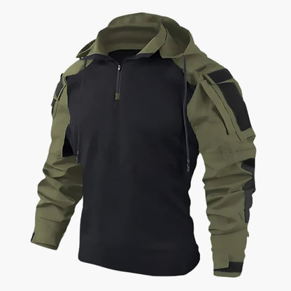 Men's Tactical Hooded Jacket with Stand Collar and Half Zip