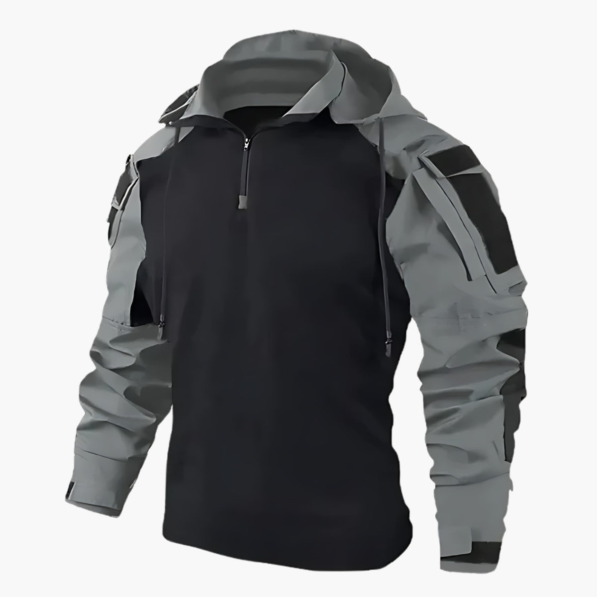 Men's Tactical Hooded Jacket with Stand Collar and Half Zip