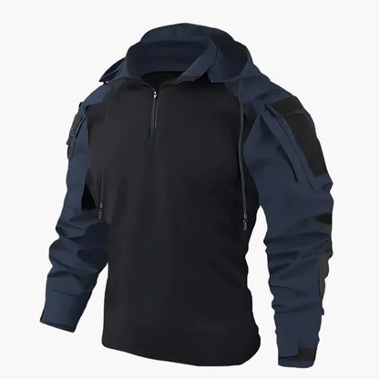 Men's Tactical Hooded Jacket with Stand Collar and Half Zip