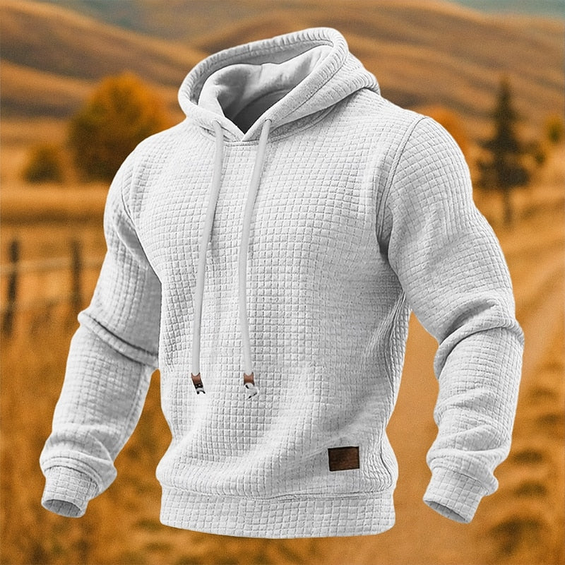 Men's Textured Pullover Hoodie with Drawstring Hood