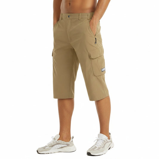 Men's Three-Quarter Cargo Shorts with Side Pockets and Zipper Closure - 1