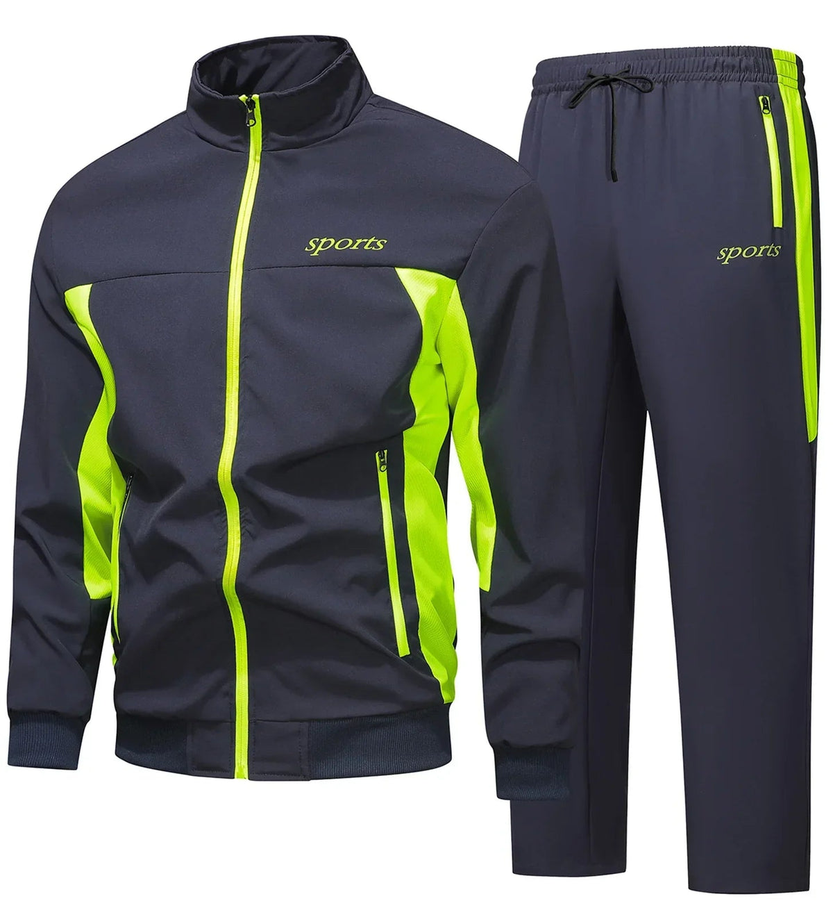 Men's Tracksuit Set with Zip Jacket, Stand Collar and Zipped Pockets