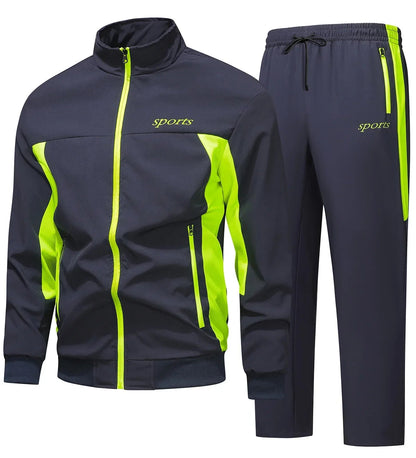 Men's Tracksuit Set with Zip Jacket, Stand Collar and Zipped Pockets
