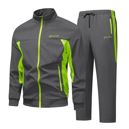 Men's Tracksuit Set with Zip Jacket, Stand Collar and Zipped Pockets
