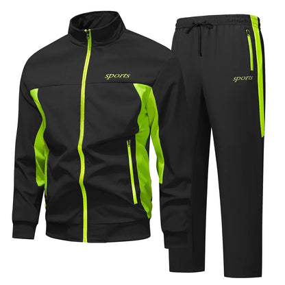 Men's Tracksuit Set with Zip Jacket, Stand Collar and Zipped Pockets