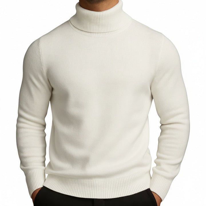 Men's Turtleneck Sweater with Ribbed Collar, Cuffs and Hem