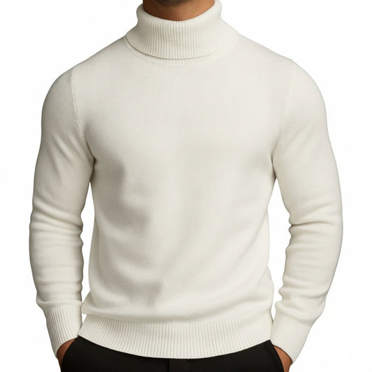 Men's Turtleneck Sweater with Ribbed Collar, Cuffs and Hem