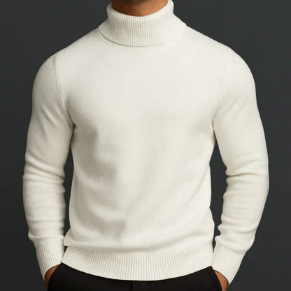 Men's Turtleneck Sweater with Ribbed Collar, Cuffs and Hem