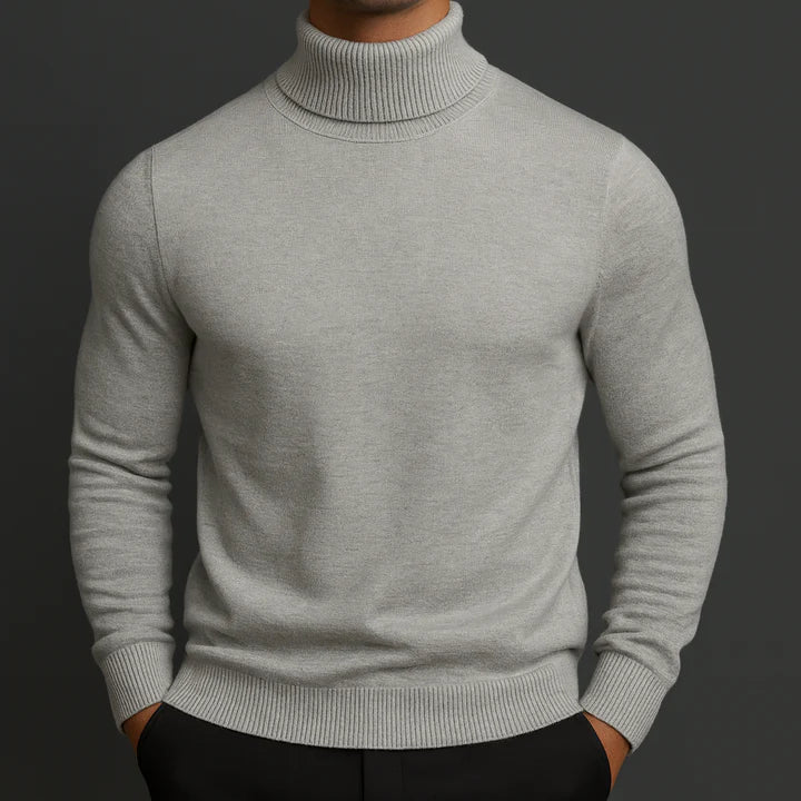 Men's Turtleneck Sweater with Ribbed Collar, Cuffs and Hem