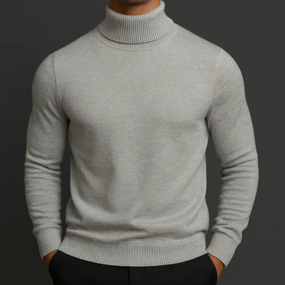 Men's Turtleneck Sweater with Ribbed Collar, Cuffs and Hem