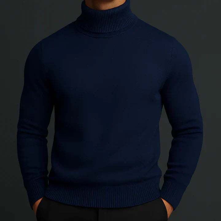 Men's Turtleneck Sweater with Ribbed Collar, Cuffs and Hem