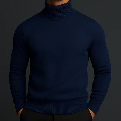 Men's Turtleneck Sweater with Ribbed Collar, Cuffs and Hem
