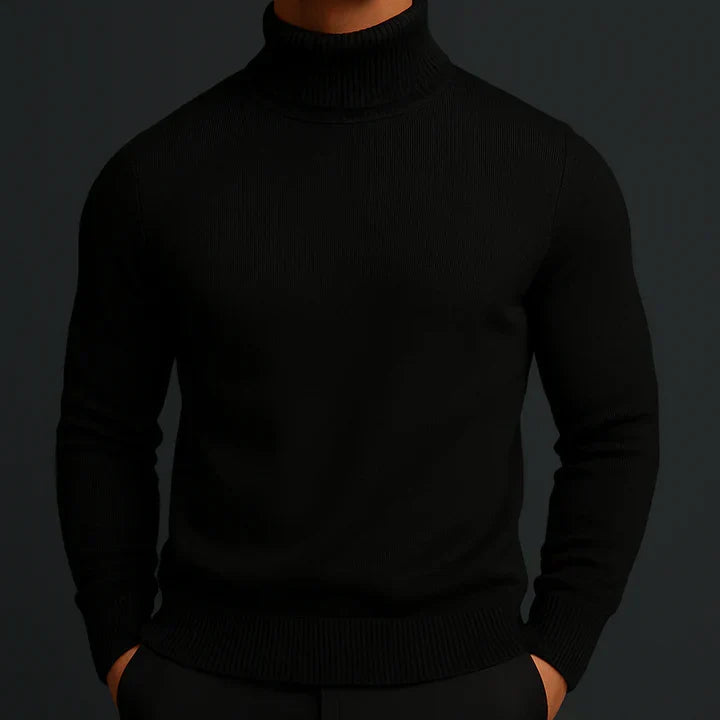 Men's Turtleneck Sweater with Ribbed Collar, Cuffs and Hem
