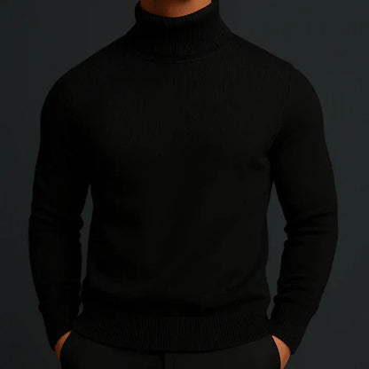 Men's Turtleneck Sweater with Ribbed Collar, Cuffs and Hem