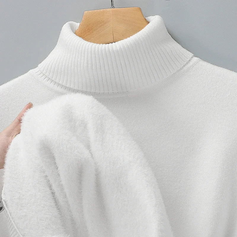 Men's Turtleneck Sweater with Ribbed Collar, Cuffs and Hem