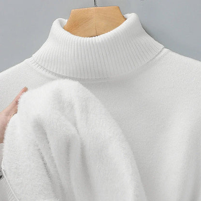 Men's Turtleneck Sweater with Ribbed Collar, Cuffs and Hem