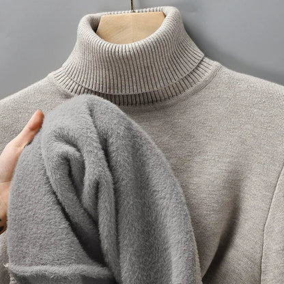 Men's Turtleneck Sweater with Ribbed Collar, Cuffs and Hem