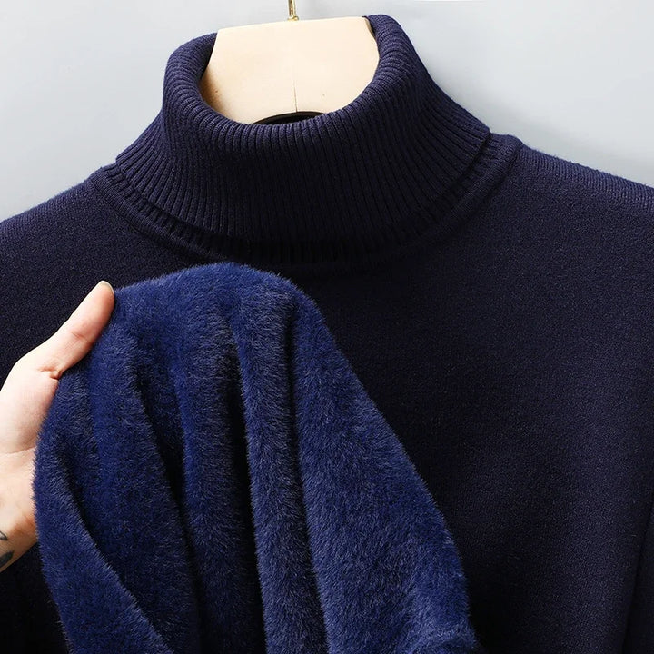 Men's Turtleneck Sweater with Ribbed Collar, Cuffs and Hem